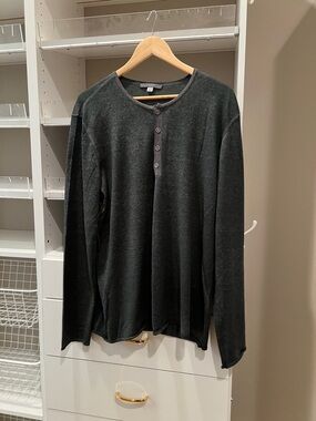 John Varvatos Dark Charcoal Henley Long-Sleeve Shirt
